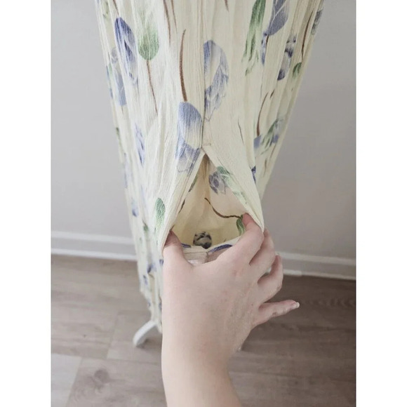 Go Softly Patio Yellow Blue Floral Flowers Front Zip Rayon Mumu House Dress S - Picture 6 of 9